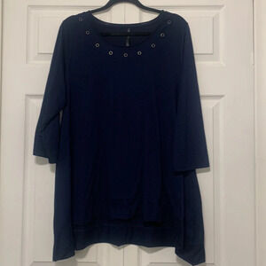 2x Allie and Rob Navy blue 3/4 Sleeve Flare Bottom Top.